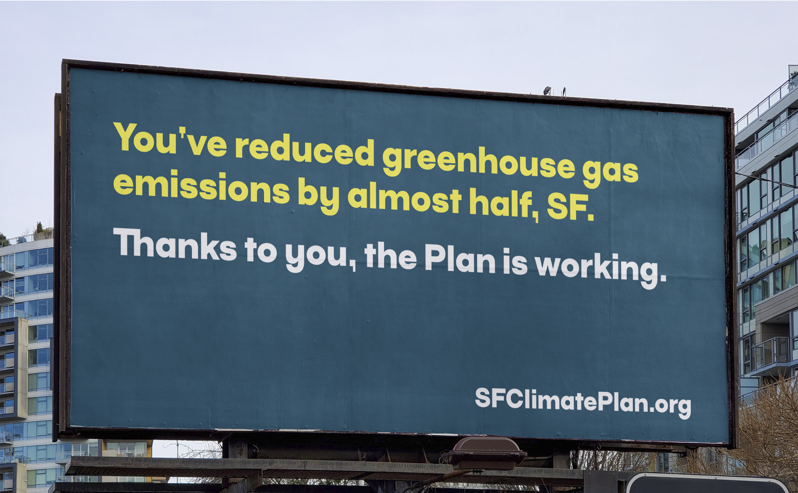 A billboard that says you've reduced greenhouse gas emissions by almost half.